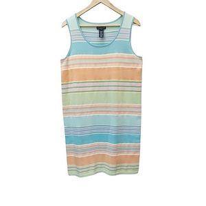 Blue Orange Pink Stripe Cotton Knit Sleeveless Dress | JONES NY | Large